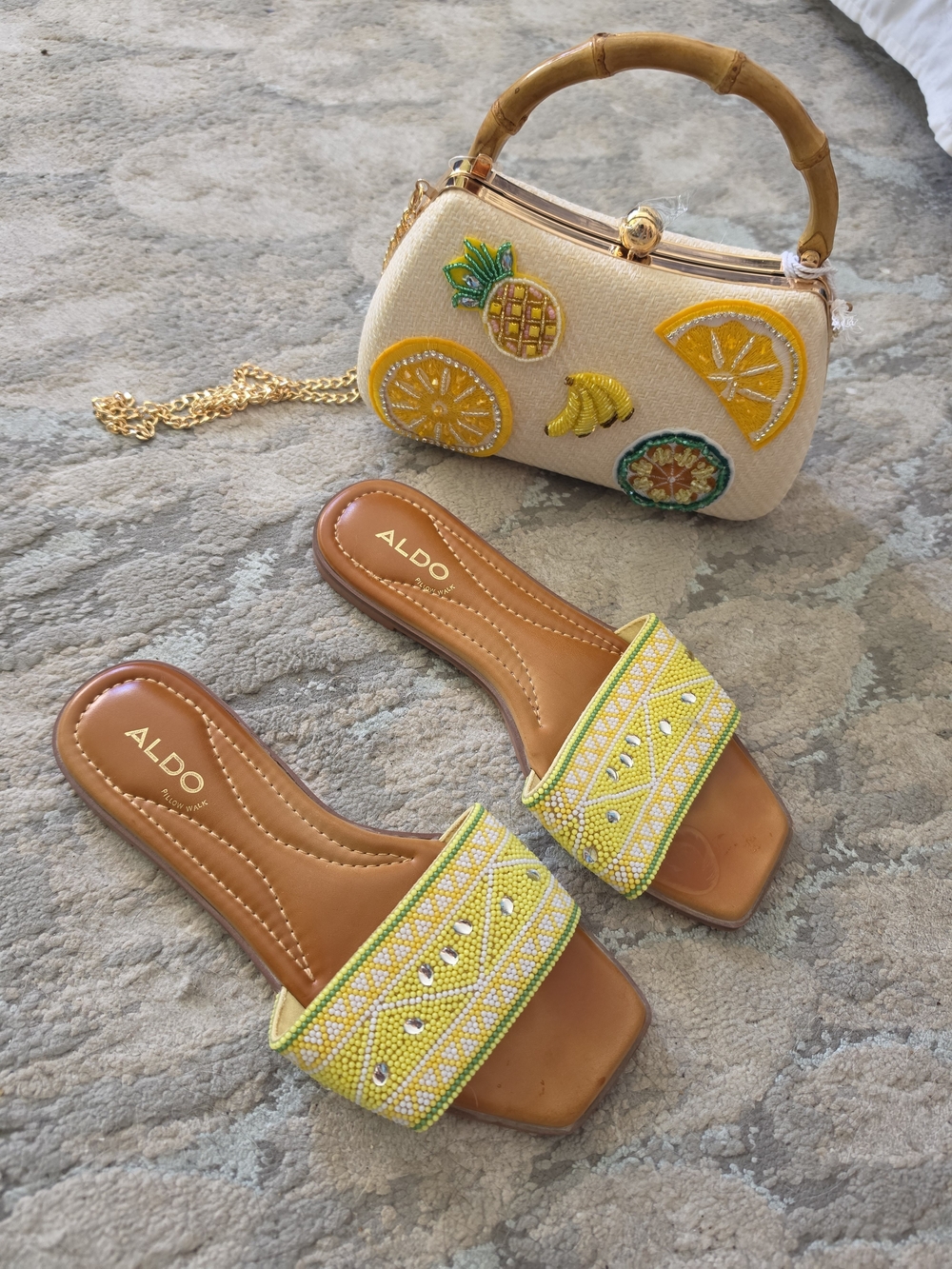 Aldo Yellow Beaded Slide Sandals - Picture 1 of 1